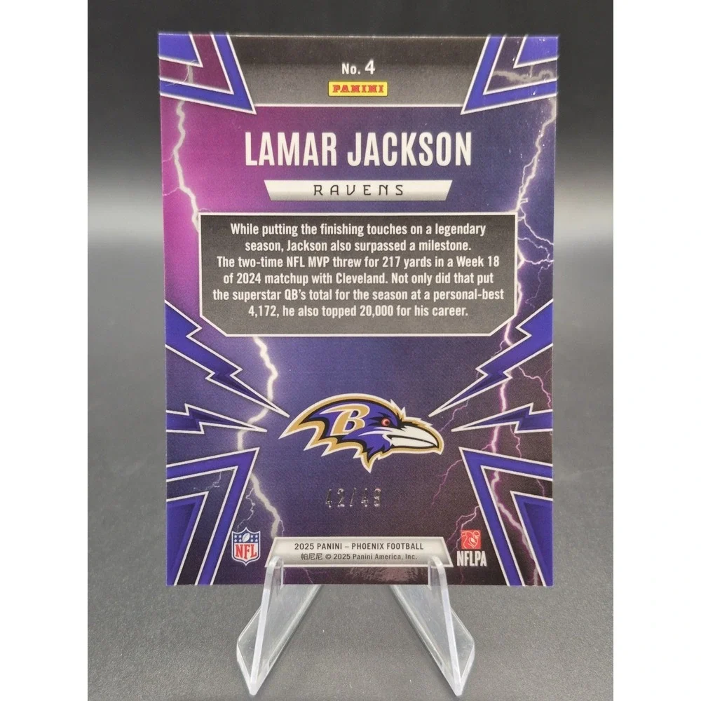 2025 Panini Phoenix Lamar Jackson #4 Thunderbirds Yellow Mojo /49 Ravens MVP